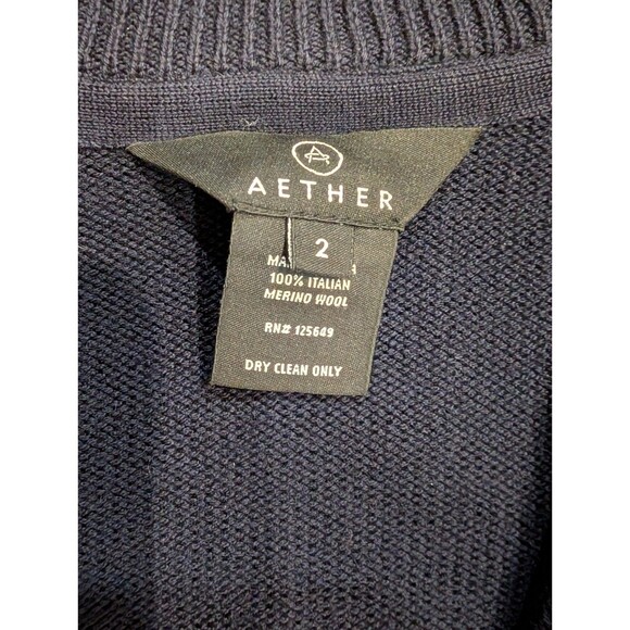 Aether Riley Full-Zip Sweater Dark Navy Blue Zipper Pockets Sz 2 Merino Wool - Picture 6 of 12